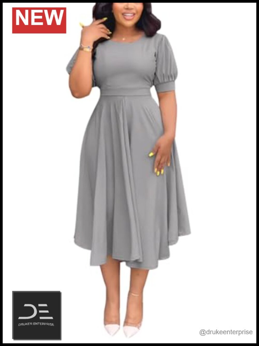 Women's Semi-Formal Maxi Dress Polyester Spandex A-Line Puff Sleeve